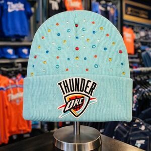 OKC Thunder Baby Blue Beanie‎ design with logo and rhinestones